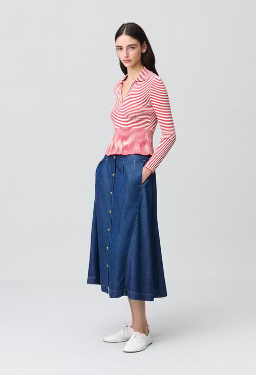 claudie Top maille fine rayé volants pour femme