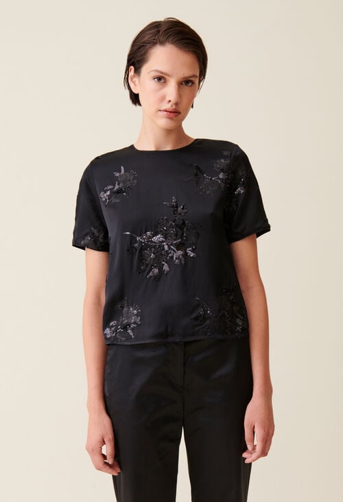 Claudie Top Noir Sequins Brodés Pour Femme