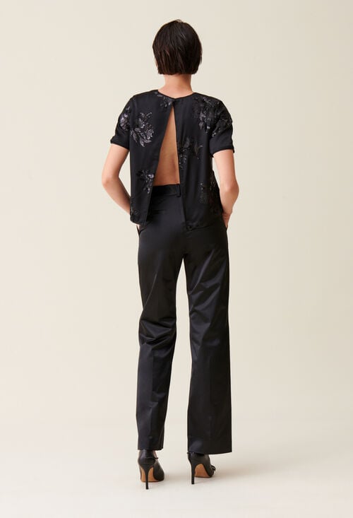 claudie Top noir sequins brodés pour femme