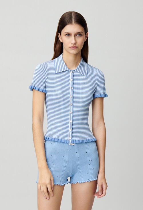 Claudie Top Polo Rayures Boutonné Pour Femme