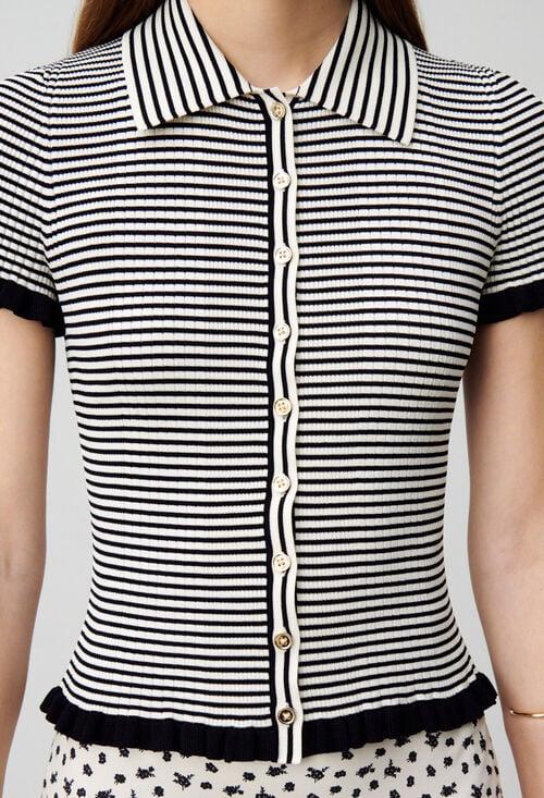 Claudie Top Polo Rayures Boutonné Pour Femme