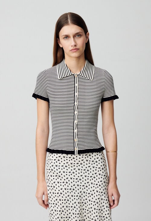Claudie Top Polo Rayures Boutonné Pour Femme