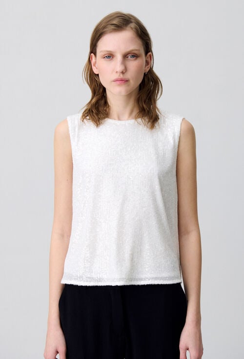 Claudie Top Sans Manches Sequins écru Pour Femme
