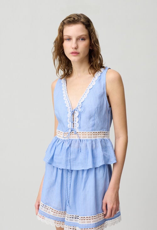 Claudie Top Volanté Rayé Et Dentelle Pour Femme