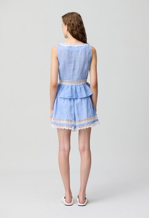 Claudie Top Volanté Rayé Et Dentelle Pour Femme