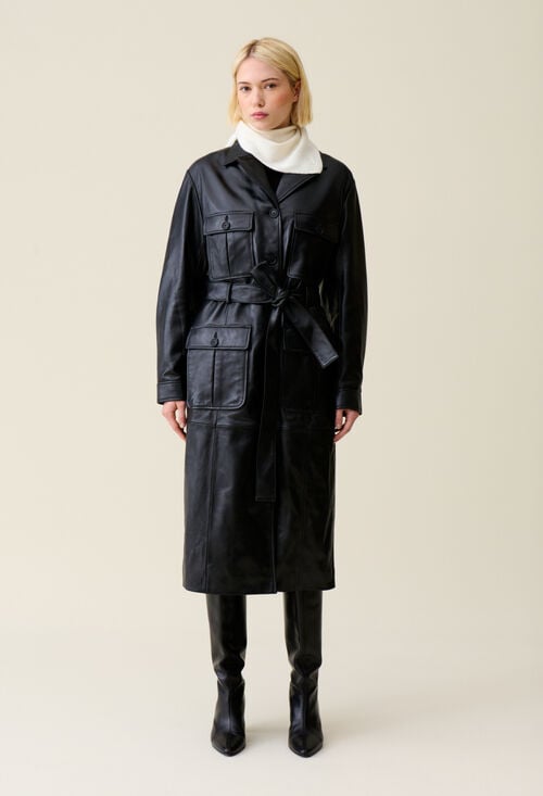 Claudie Trench-coat Cuir Col Tailleur Pour Femme