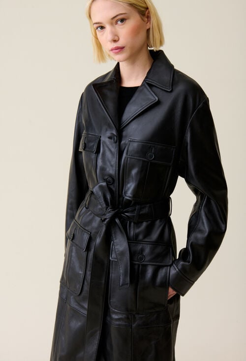 Claudie Trench-coat Cuir Col Tailleur Pour Femme