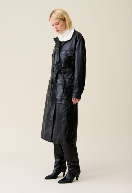 claudie Trench-coat cuir col tailleur pour femme