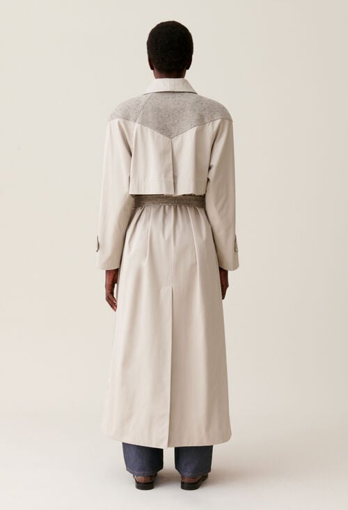 Claudie Trench Long Bi-matière Pour Femme