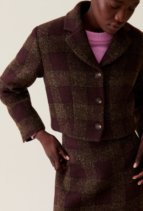 Claudie Veste Courte Carreaux Boutonnée Pour Femme