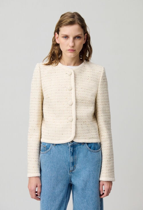 Claudie Veste Courte Tweed Boutonné Pour Femme