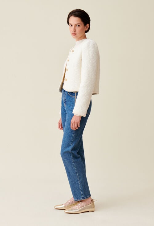 Claudie Veste Courte Tweed Ivoire Pour Femme