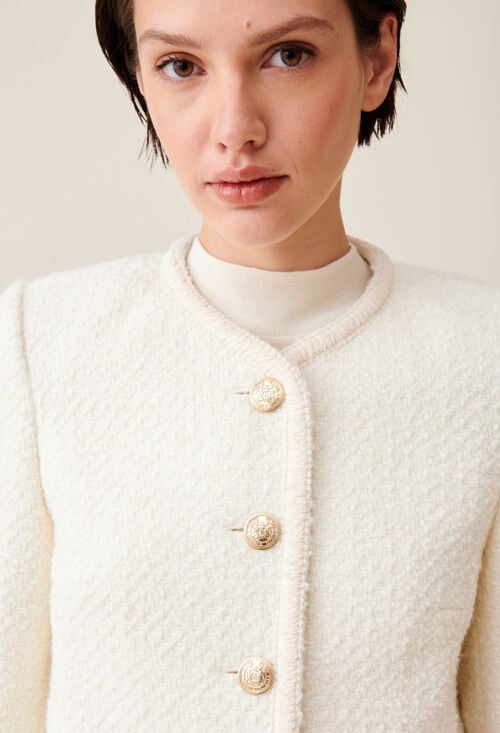 Claudie Veste Courte Tweed Ivoire Pour Femme