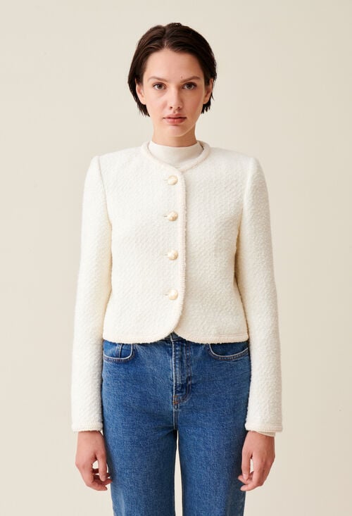 Claudie Veste Courte Tweed Ivoire Pour Femme