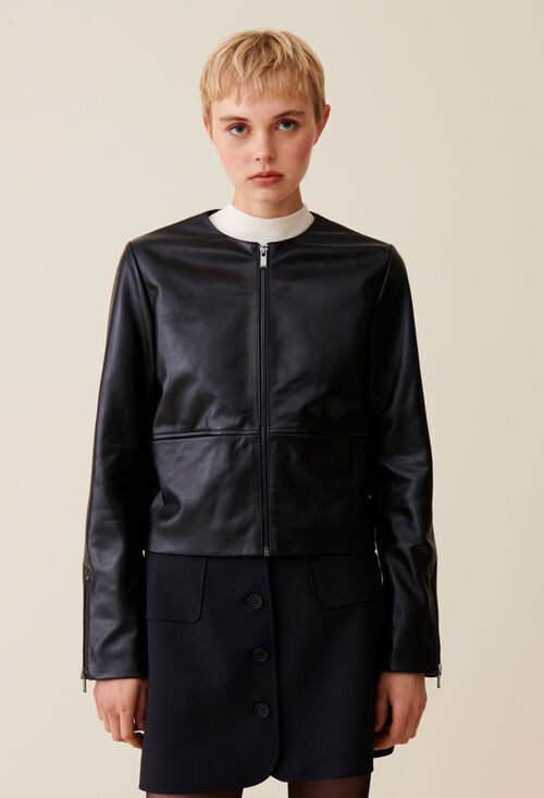 Claudie Veste Cuir Courte Col Rond Pour Femme