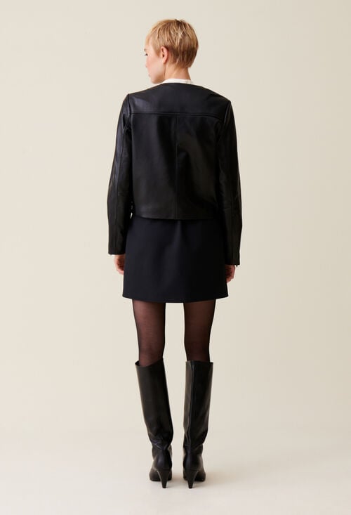 Claudie Veste Cuir Courte Col Rond Pour Femme