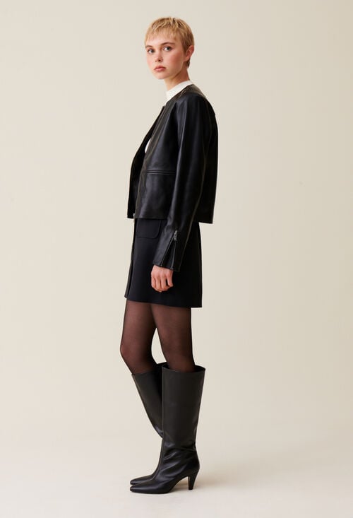 claudie Veste cuir courte col rond pour femme
