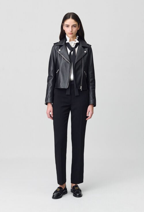 claudie Veste cuir lisse cintrée pour femme