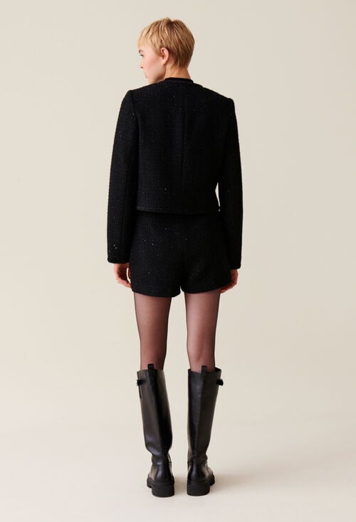 Claudie Veste Droite Noire Tweed Pour Femme