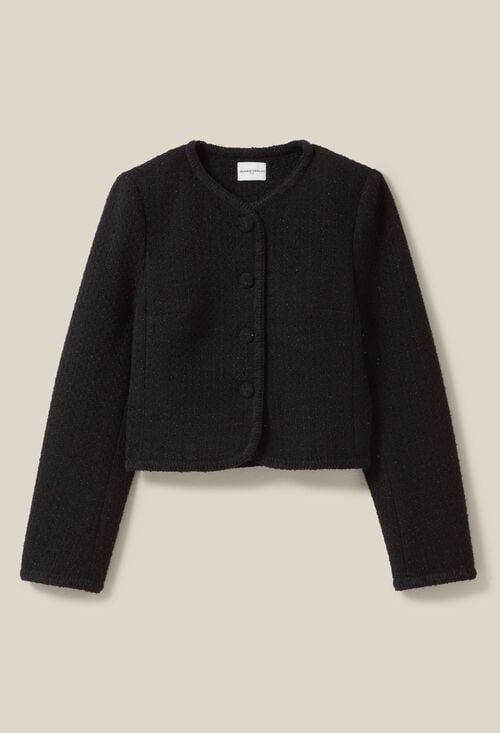 Claudie Veste Droite Noire Tweed Pour Femme