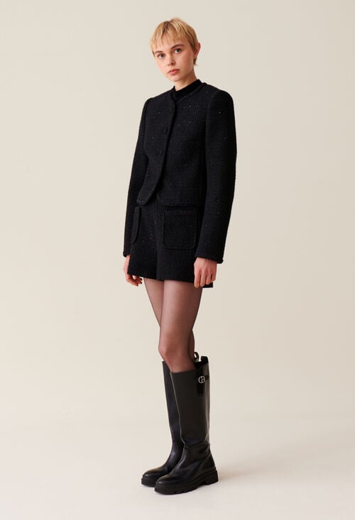 claudie Veste droite noire tweed pour femme