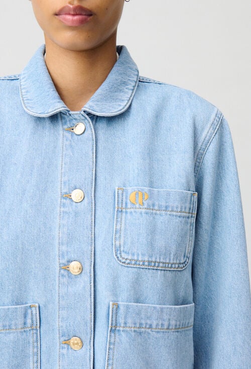 Claudie Veste Jean Denim Col Claudine Pour Femme