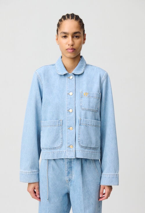 Claudie Veste Jean Denim Col Claudine Pour Femme