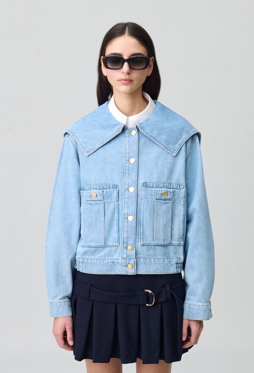 Claudie Veste Jean Denim Col Large Pour Femme