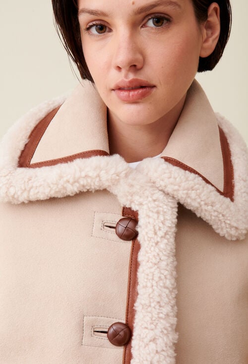 Claudie Veste Peau Lainée Beige Pour Femme