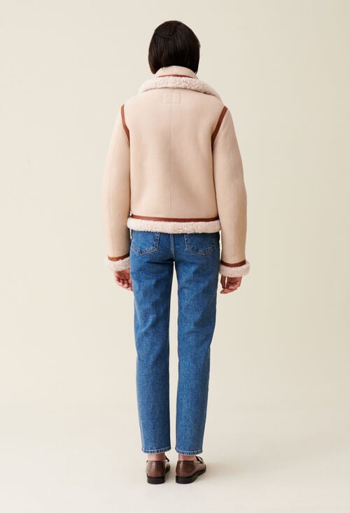 Claudie Veste Peau Lainée Beige Pour Femme