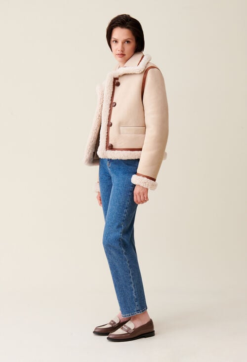 claudie Veste peau lainée beige pour femme