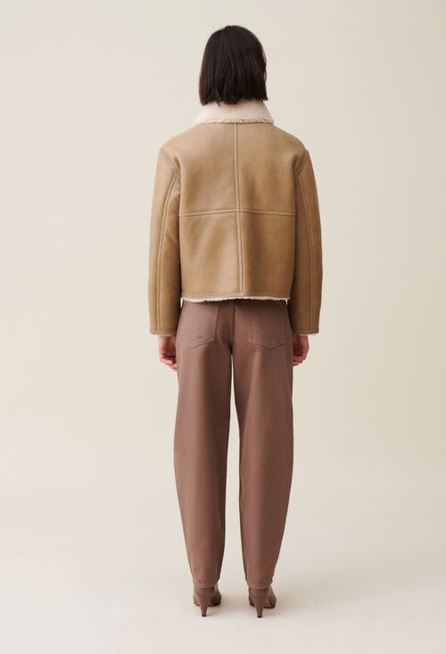 Claudie Veste Peau Lainée Courte Beige Pour Femme