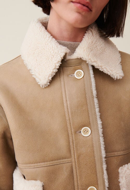 claudie Veste peau lainée courte beige pour femme