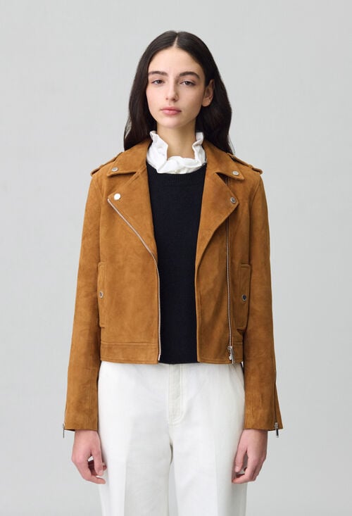 Claudie Veste Perfecto Cuir Suède Pour Femme
