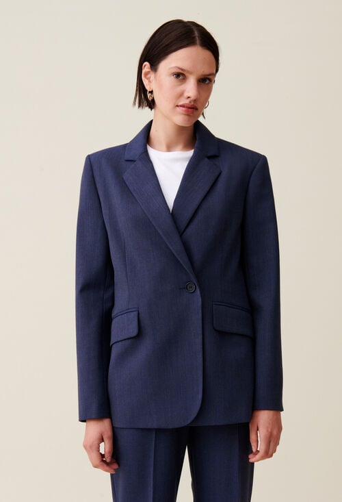 Claudie Veste Tailleur Croisée Marine Pour Femme