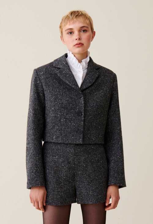 Claudie Veste Tweed Gris Laine Mélangée Pour Femme
