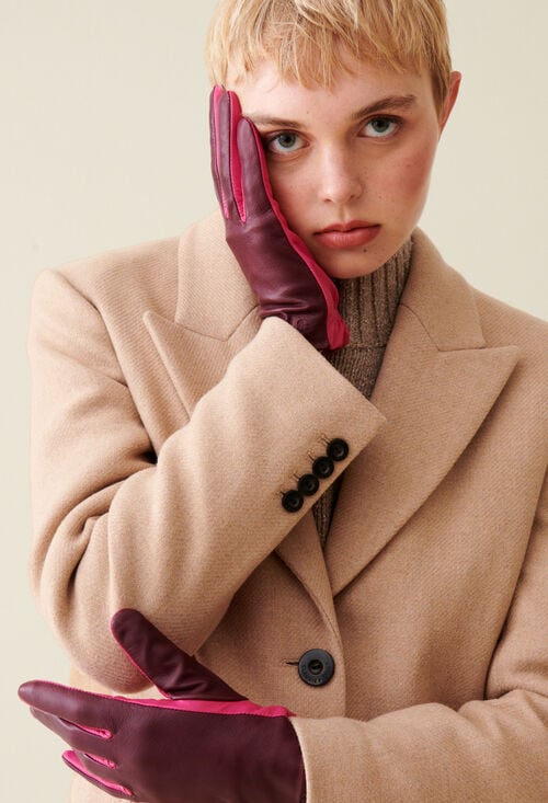 claudie Gants bicolores cuir logo embossé pour femme