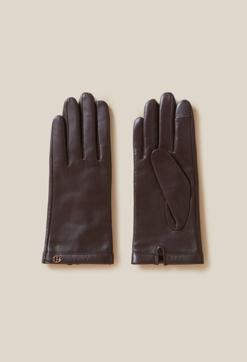 Claudie Gants Cuir Marron Boucle CP Dorée Pour Femme