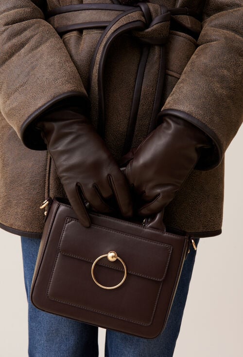 claudie Gants cuir marron boucle CP dorée pour femme