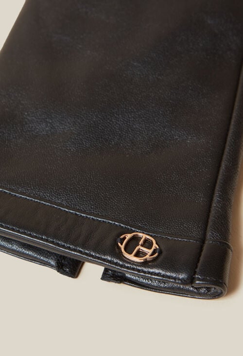 Claudie Gants Cuir Noir Monogramme CP Doré Pour Femme