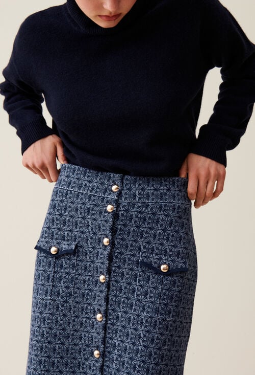 Claudie Jupe Monogramme Taille Haute Marine Pour Femme