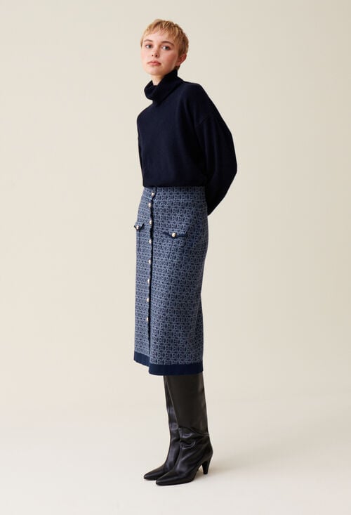 Claudie Jupe Monogramme Taille Haute Marine Pour Femme
