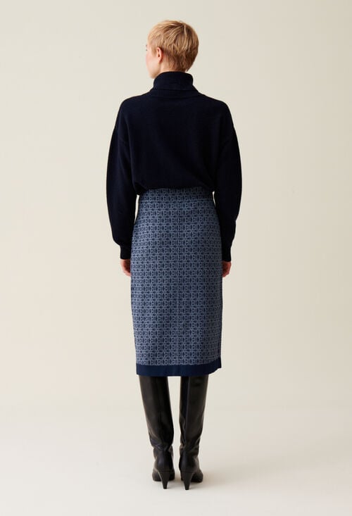 Claudie Jupe Monogramme Taille Haute Marine Pour Femme