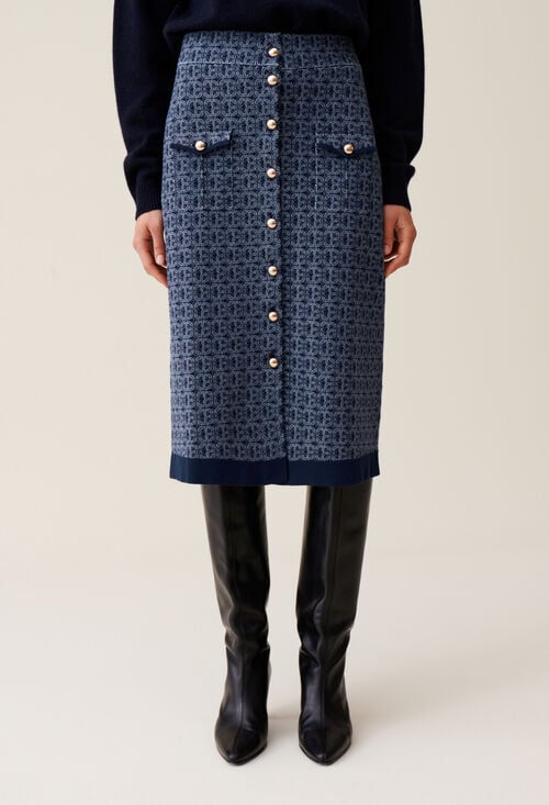 claudie Jupe monogramme taille haute marine pour femme