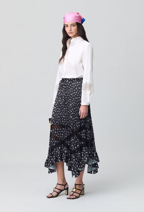 Claudie Jupe Plissée Asymétrique à Fleurs Pour Femme