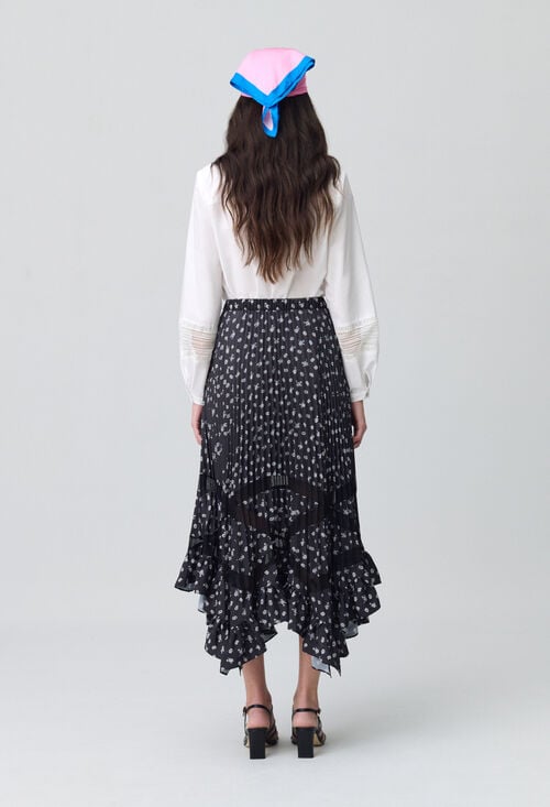 Claudie Jupe Plissée Asymétrique à Fleurs Pour Femme