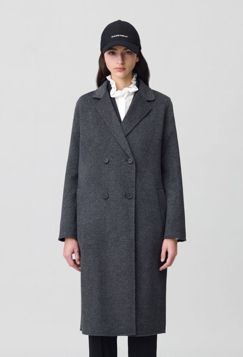 Claudie Manteau Laine Double Face Gris Chiné Pour Femme