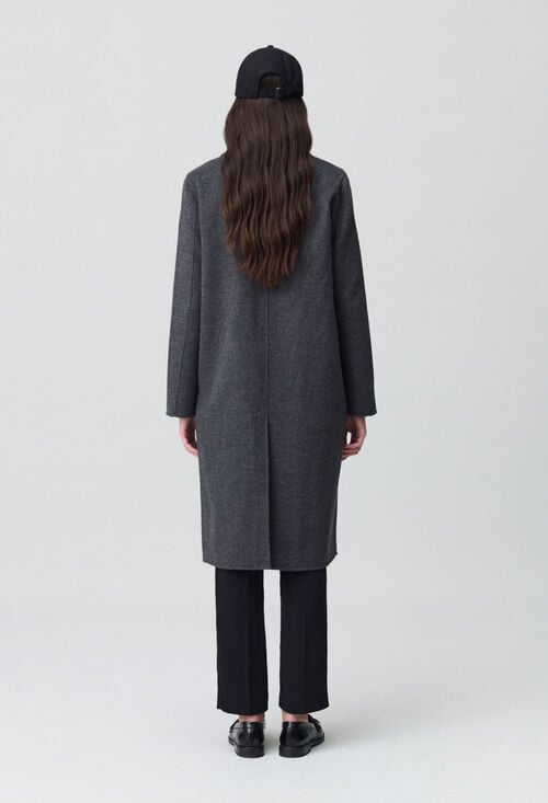 Claudie Manteau Laine Double Face Gris Chiné Pour Femme