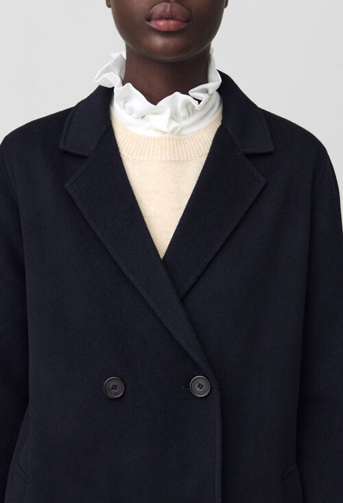 Claudie Manteau Laine Mi-long Bleu Marine Pour Femme