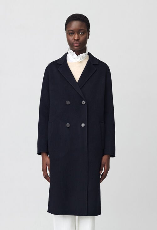 Claudie Manteau Laine Mi-long Bleu Marine Pour Femme